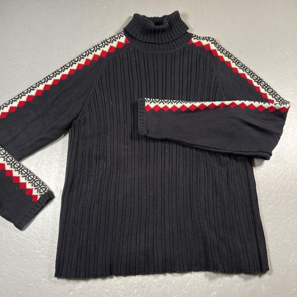Marsh‎ Landing Sweater Womens Large Black Turtleneck Cotton Nordic Sleeve Knit